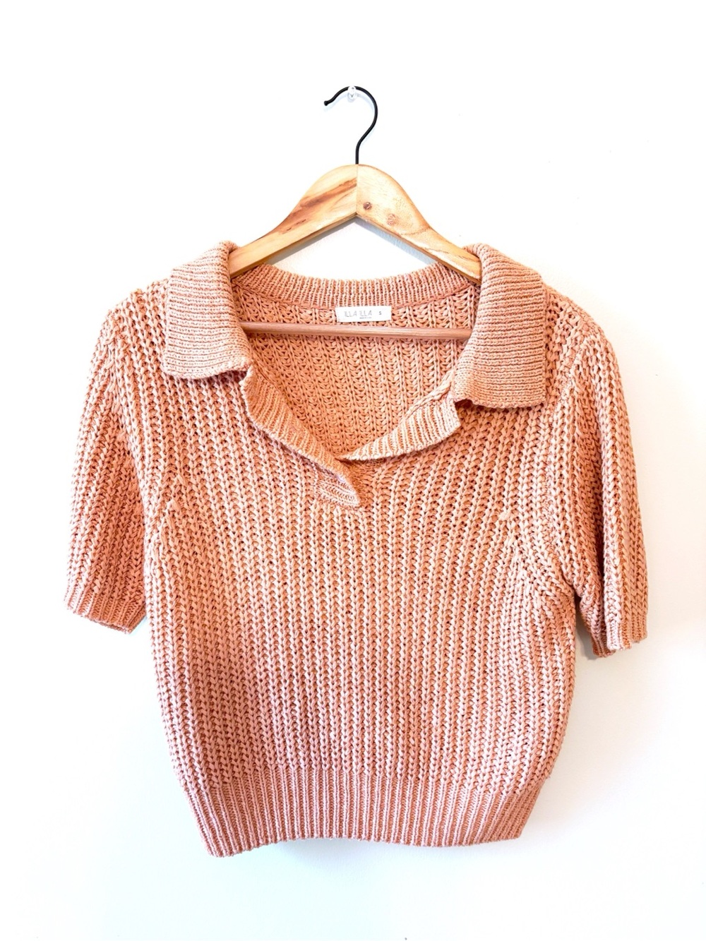 ILLA ILLA Open Knit Collared Sweater Top – Blush Pink – Size S